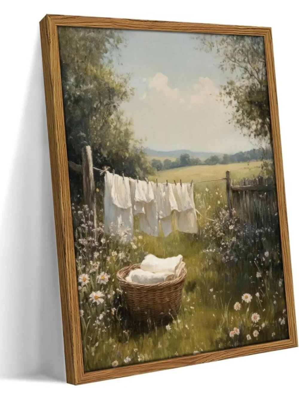 Rustic Laundry Room Wall Art - Clothesline Landscape Canvas Print Decor 12x16